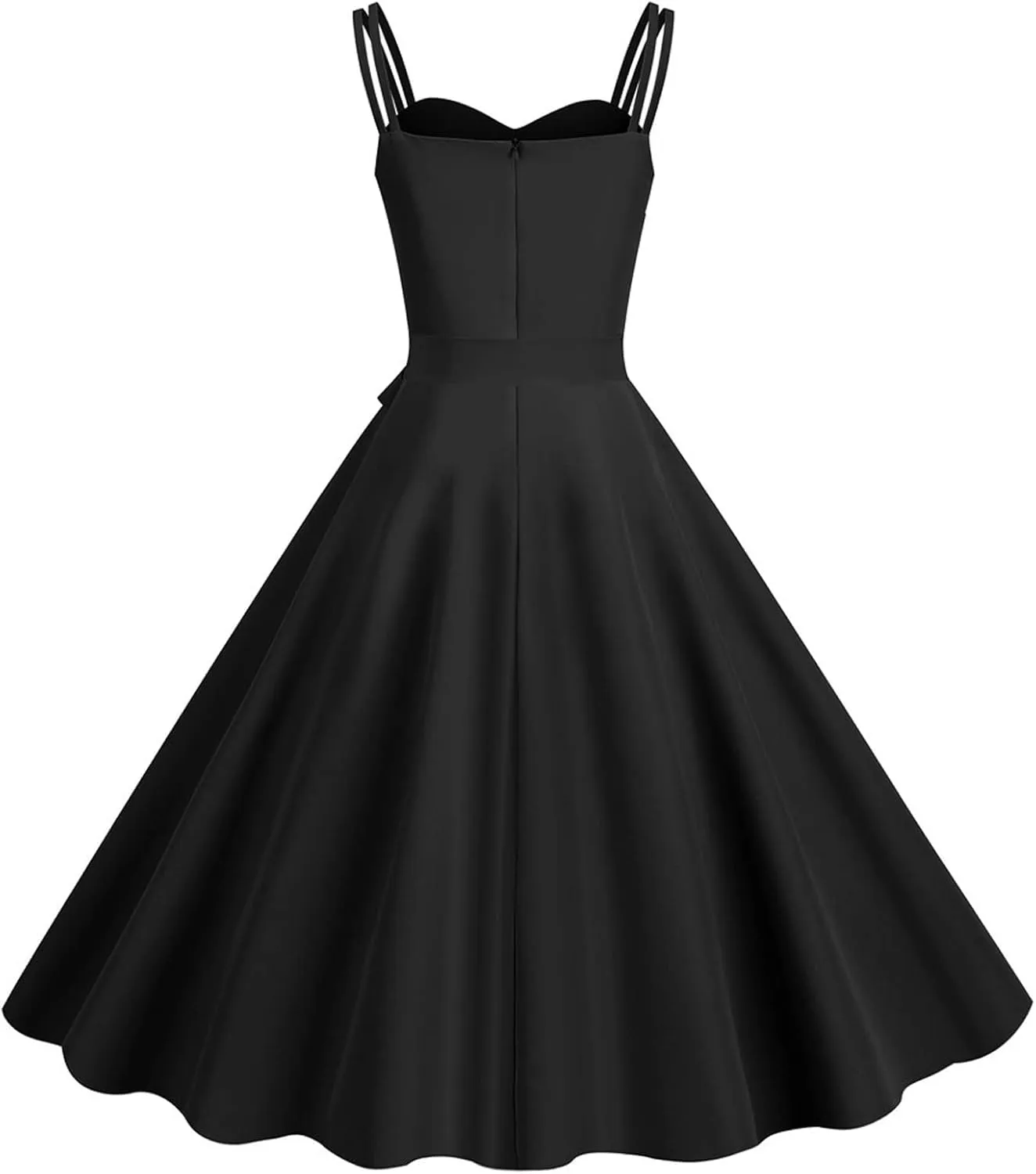 Women's Rockabilly Dresses 50's Vintage Spaghetti Strap Sleeveless Solid Prom Cocktail Swing Midi Dress