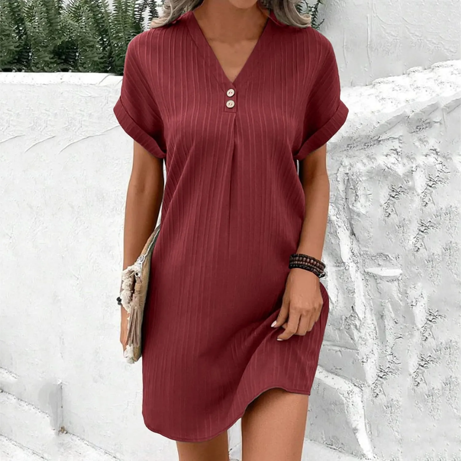 Womens Summer A-Line Dress with Pockets Mini Short Sleeve Dresses Beach Swing Tunic Dress 2025 Vacation Travel