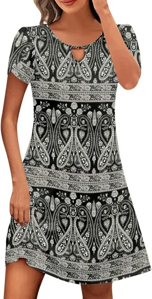 Women's Summer Beach Floral Tshirt Dress Casual Loose a-Line Mini Dresses Short Sleeve Vacation Resort Sundresses