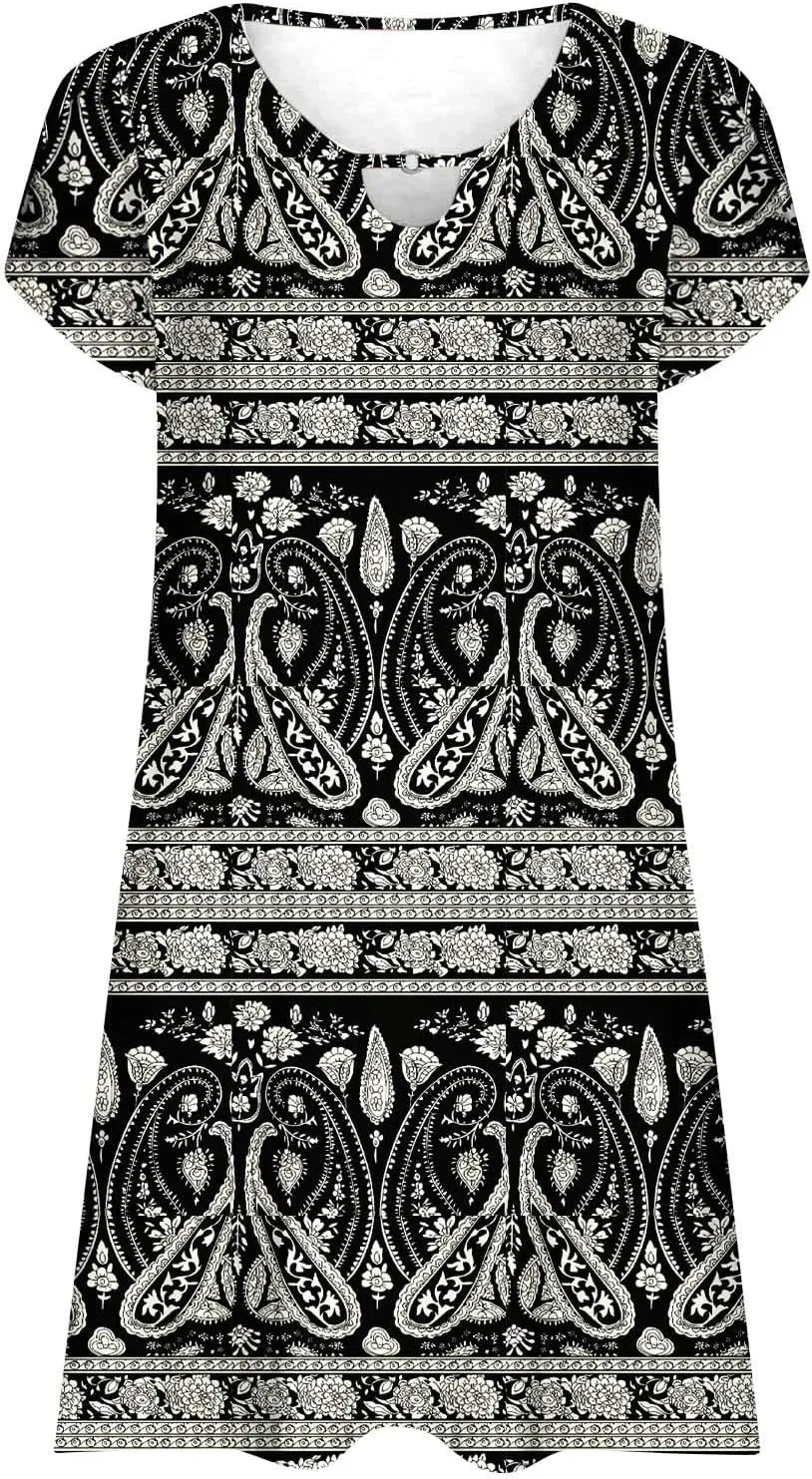 Women's Summer Beach Floral Tshirt Dress Casual Loose a-Line Mini Dresses Short Sleeve Vacation Resort Sundresses