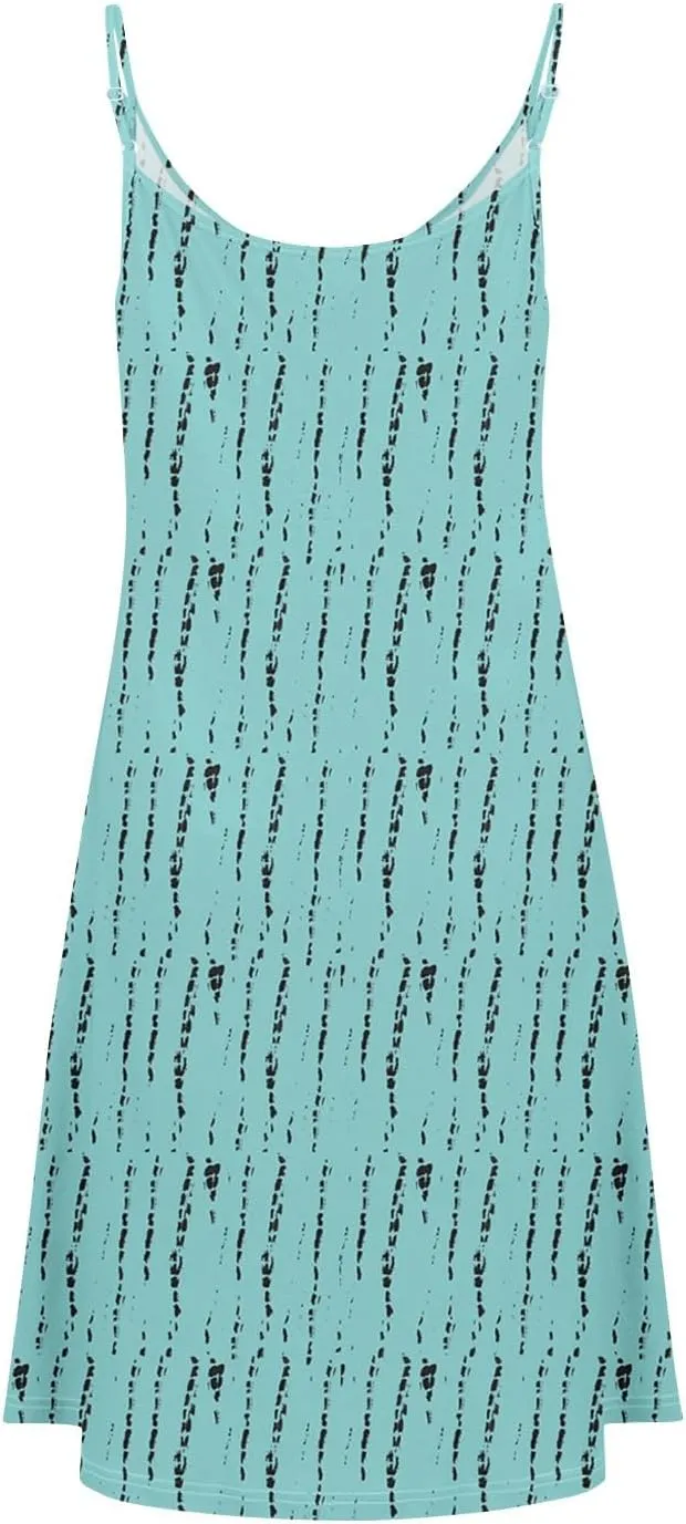 Womens Summer Dresses Beach Floral Sundresses Button Flowy Mini Dress Spaghetti Strap Casual Sleeveless a Line Dress