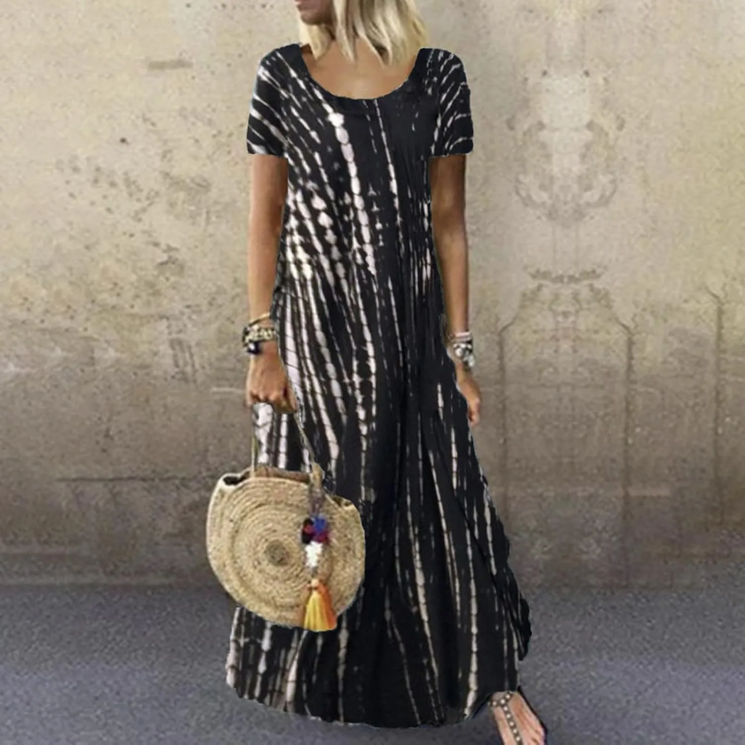 Womens Summer Plus Size Short Sleeve Crew Neck Midi Dress 2024 Fashion Casual Fit Flowy Boho Beach Vacation Sundress