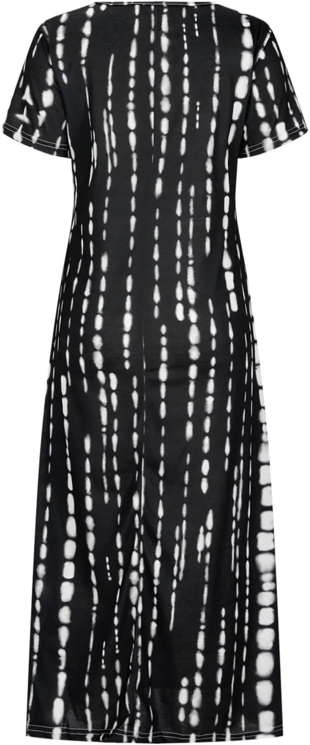 Womens Summer Plus Size Short Sleeve Crew Neck Midi Dress 2024 Fashion Casual Fit Flowy Boho Beach Vacation Sundress