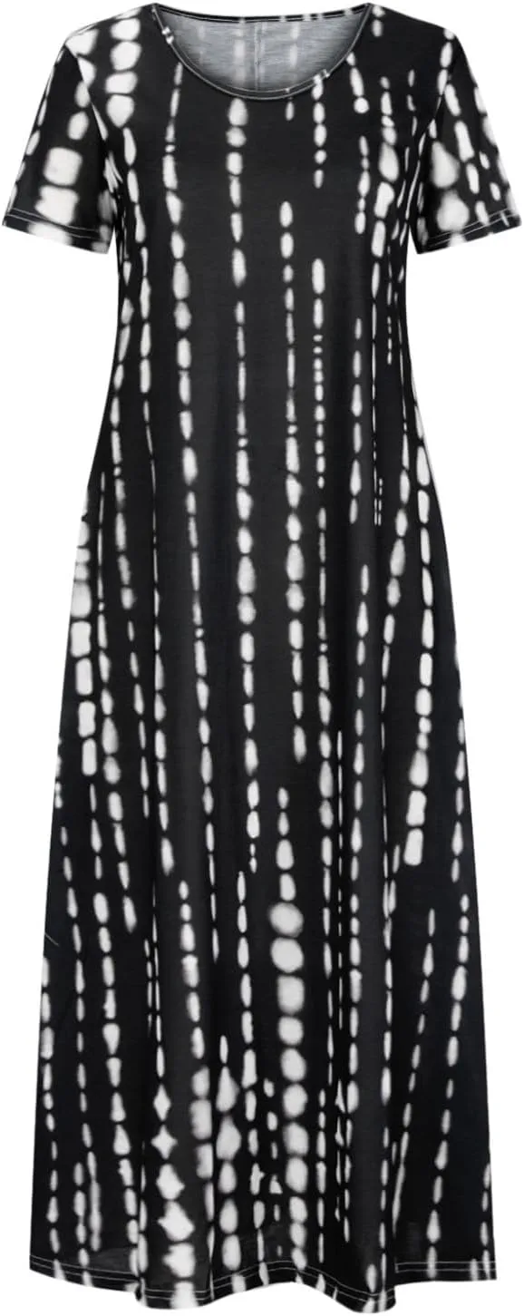 Womens Summer Plus Size Short Sleeve Crew Neck Midi Dress 2024 Fashion Casual Fit Flowy Boho Beach Vacation Sundress