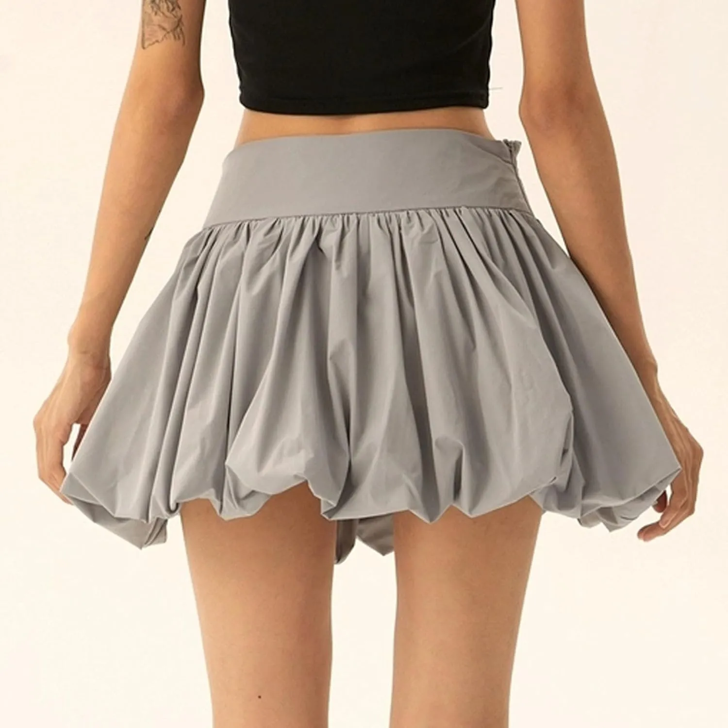 XUNRYAN Women Y2K Bubble Skirt High Waisted Ruffle Hem A-Line Pleated Mini Short Skirt Puffy Short Skirts Fashion Streetwear