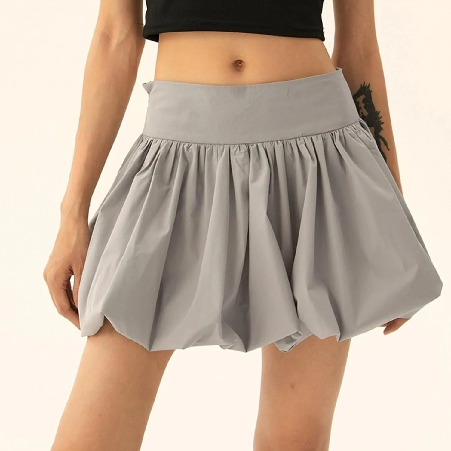 XUNRYAN Women Y2K Bubble Skirt High Waisted Ruffle Hem A-Line Pleated Mini Short Skirt Puffy Short Skirts Fashion Streetwear