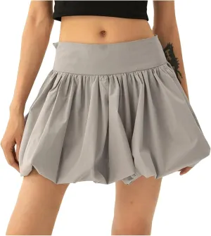 XUNRYAN Women Y2K Bubble Skirt High Waisted Ruffle Hem A-Line Pleated Mini Short Skirt Puffy Short Skirts Fashion Streetwear