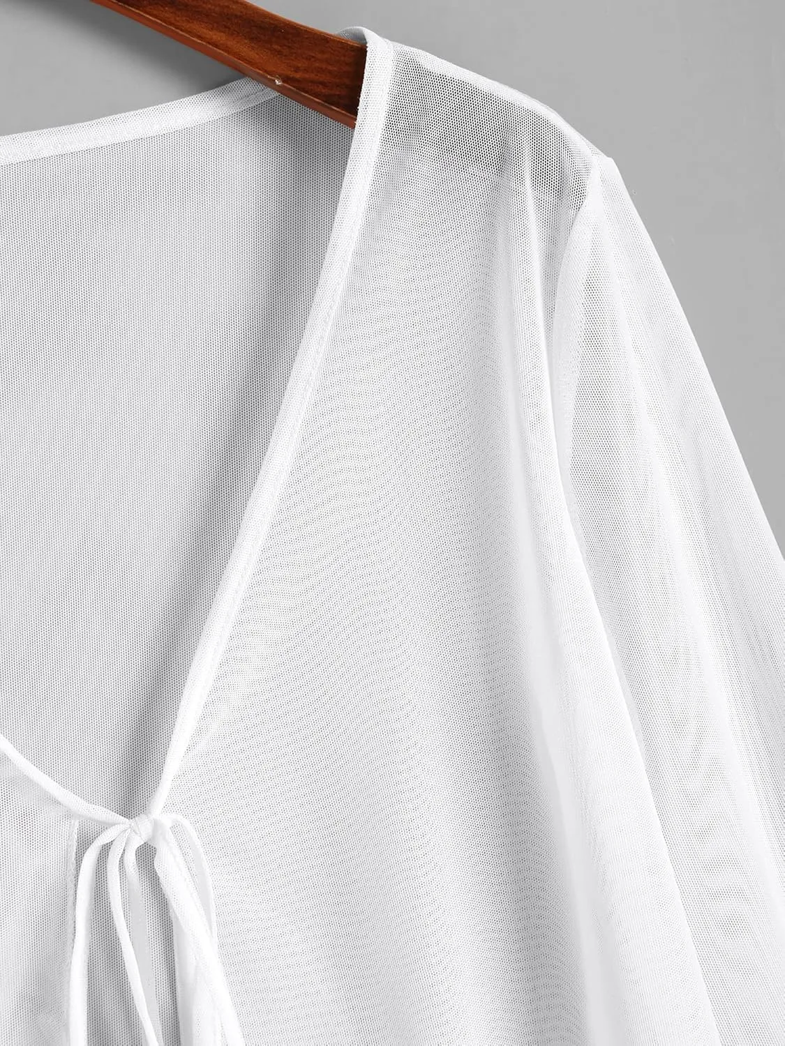 ZAFUL Women Tie Front Cardigan Long Sleeve Sheer Mesh Shrug Tie Top Lightweight Bolero Shrugs for Dresses Cover Ups