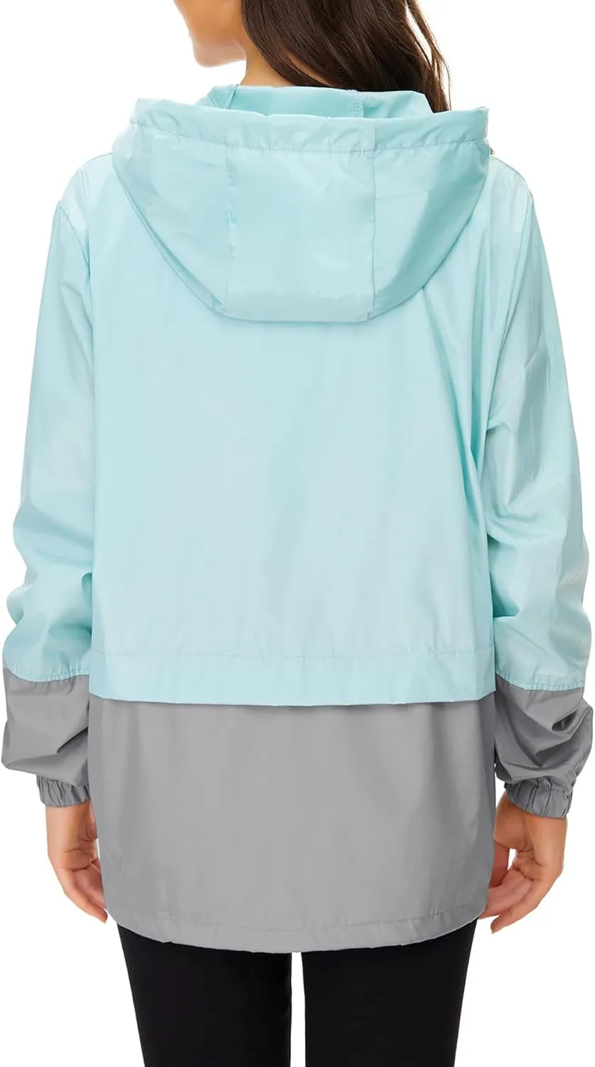 Zando Packable Rain Jacket Women Lightweight Raincoat Hood Women's Raincoats with Pocket Out Windbreaker Jacket Waterproof