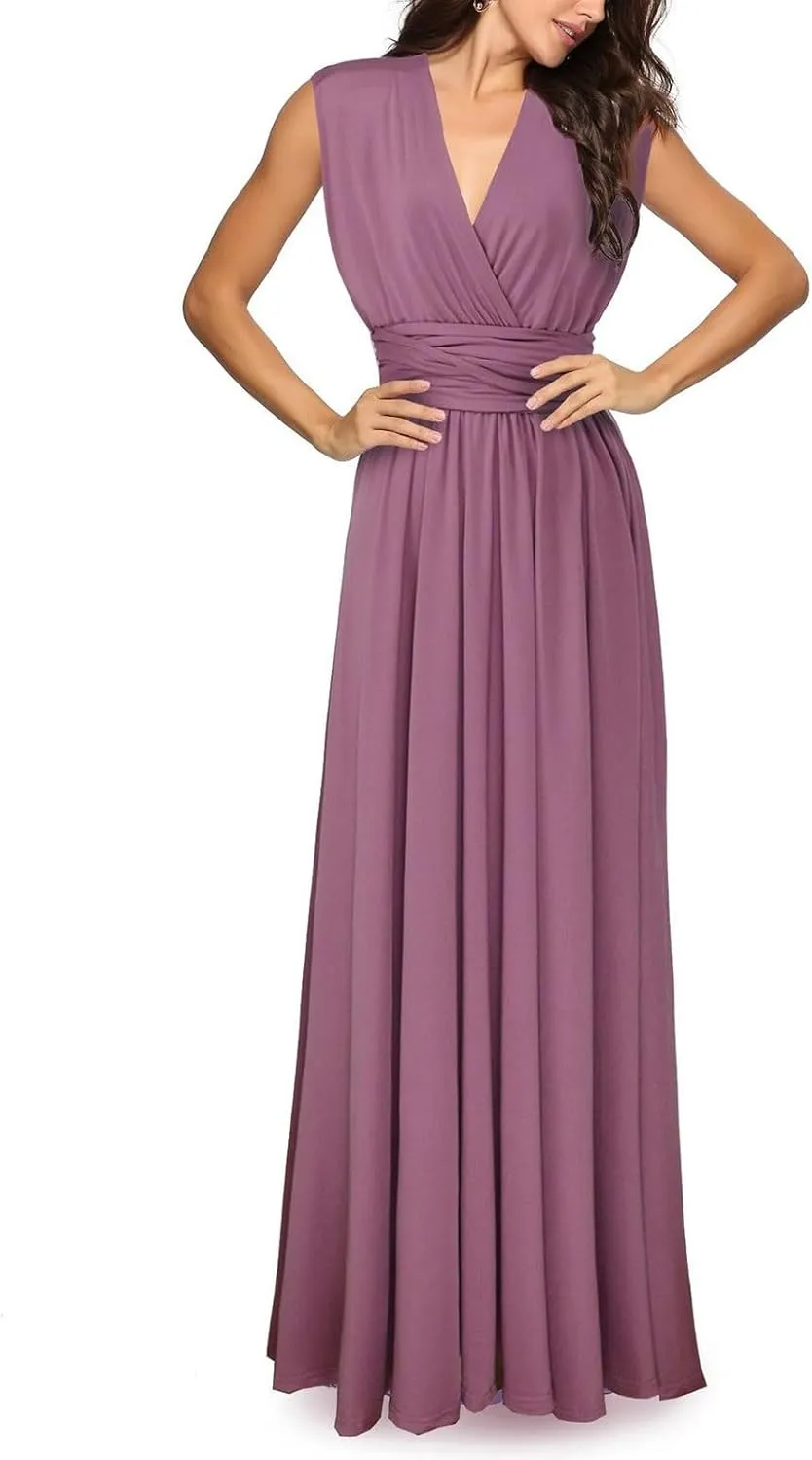 ZYXTIM Wedding Guest Dresses for Women V-Neck Ruched Tie Belt A Line Sexy Cocktail Evening Party Dress Formal Church Dress